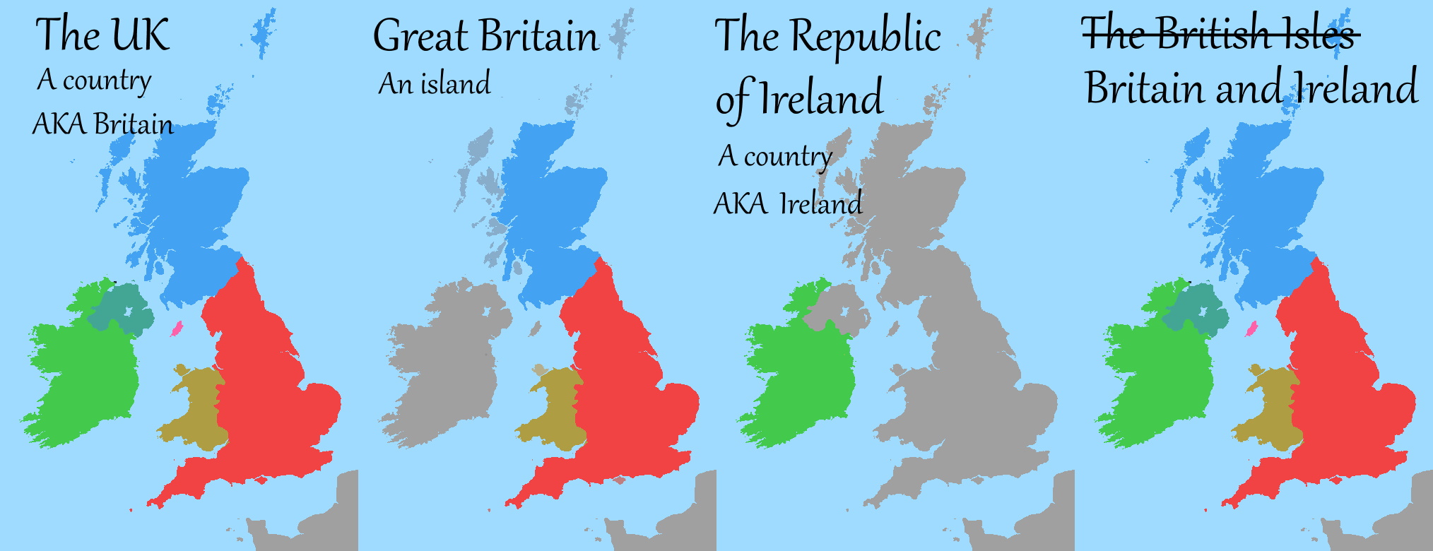 The difference between Britain, Great Britain, the United Kingdom, and