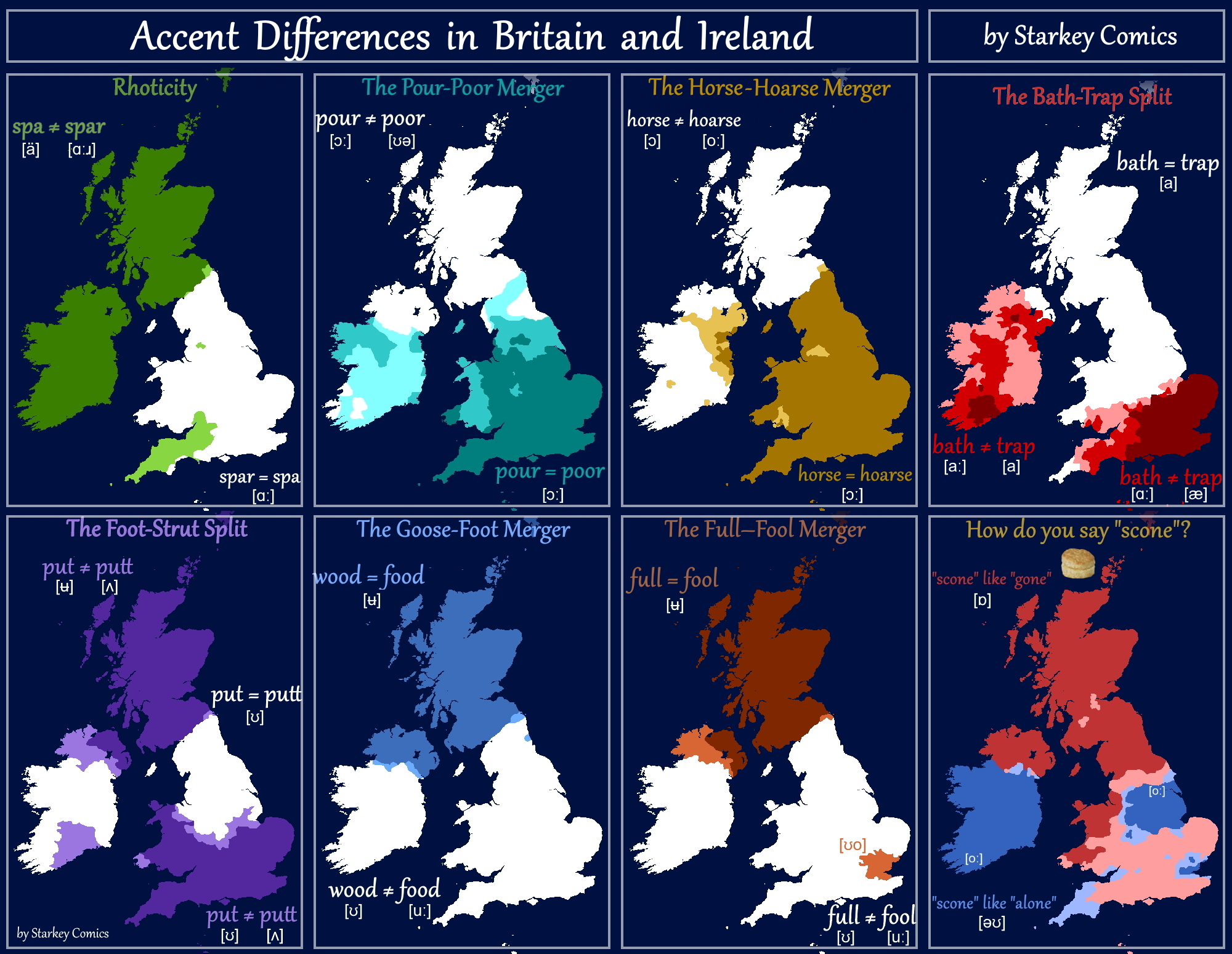 Eight British and Irish Accent Maps - Starkey Comics